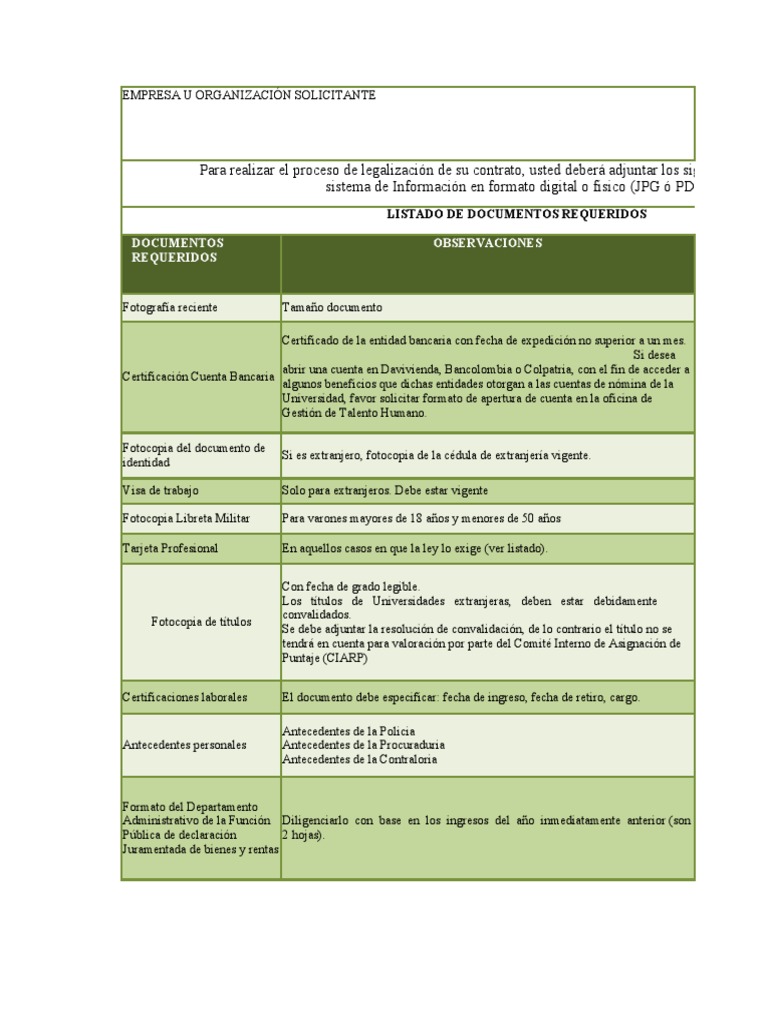 Documentación Requerida